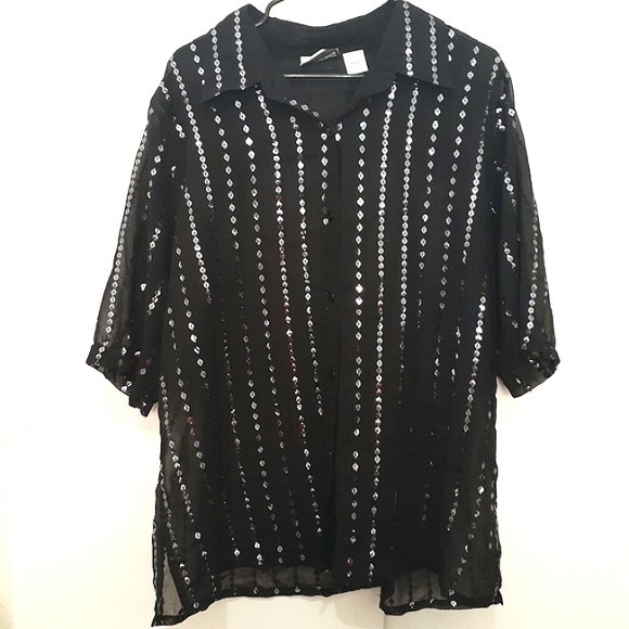 5/$10🔵Fashion Bug Black Shirt with Silver Sequins - Picture 1 of 7